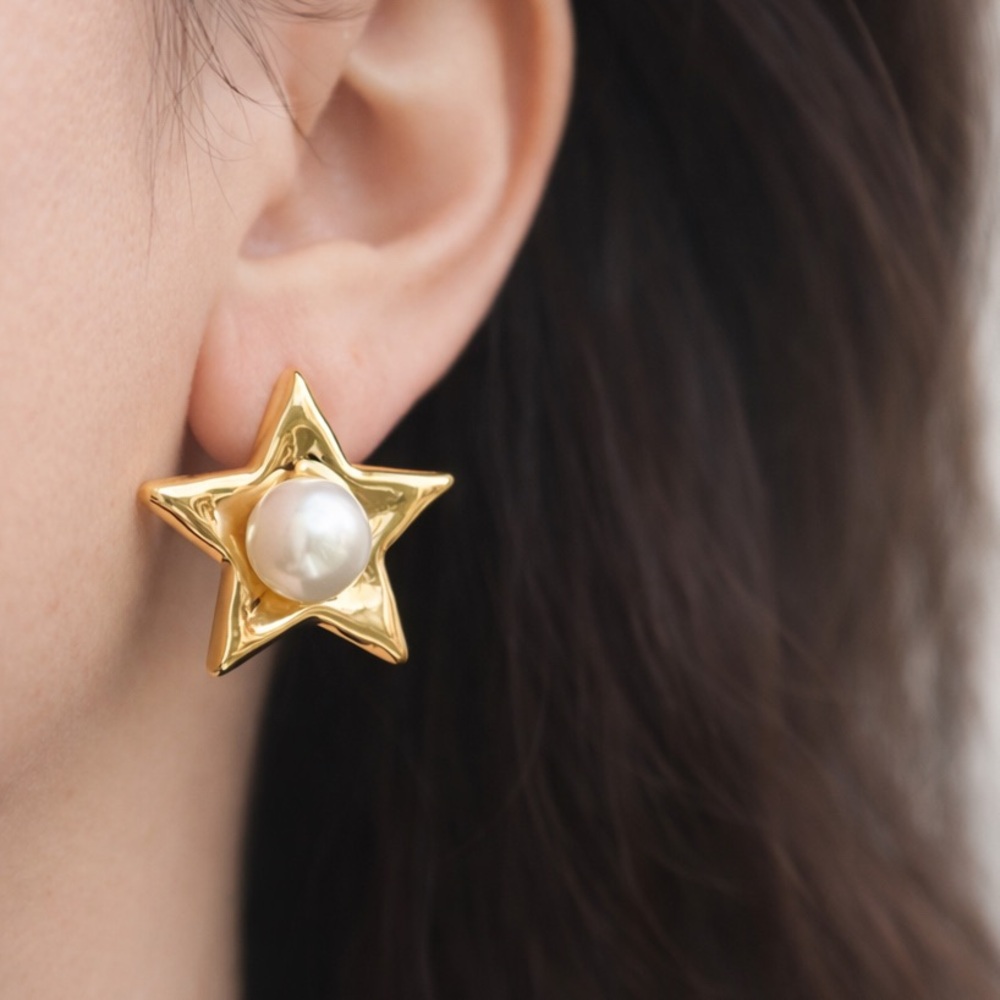 Star Earrings with Pearl Accent